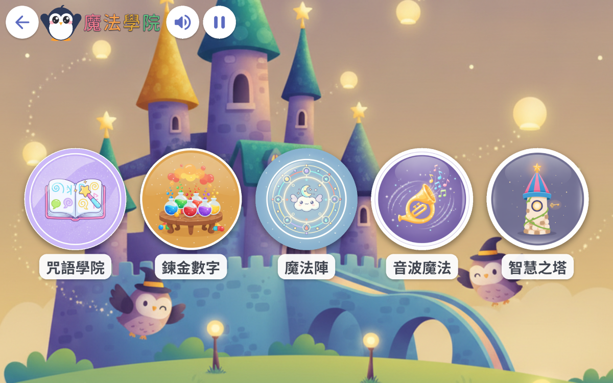 魔法學院：咒語學院、鍊金數字、魔法陣、音波魔法、智慧之塔